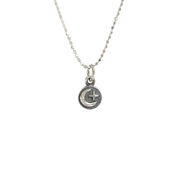 Small Moon and Star Coin Necklace in Sterling Silver