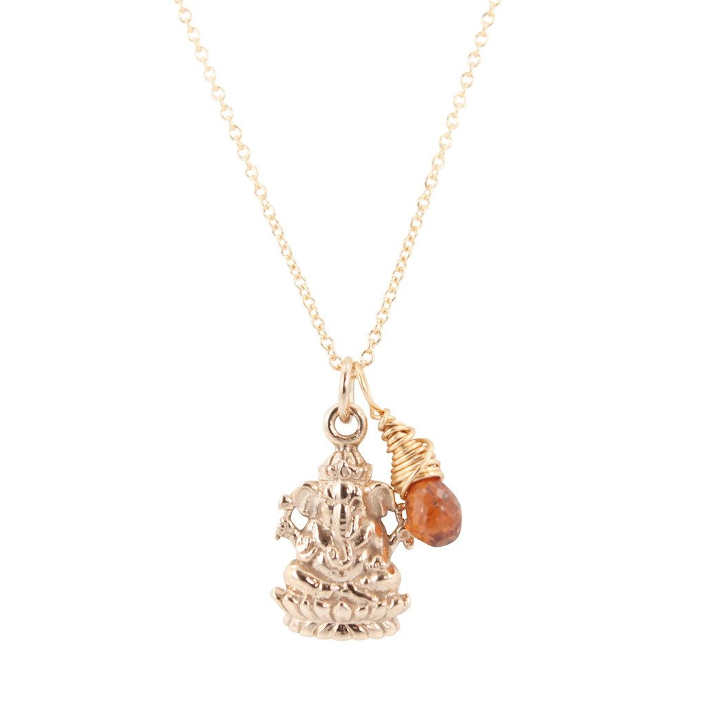 Bronze Ganesh Necklace with Sapphire Briolett