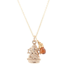 Bronze Ganesh Necklace with Sapphire Briolett