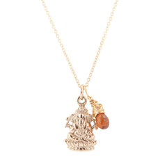 NEW! 24k Gold Ganesh Necklace with Sapphire Briolette