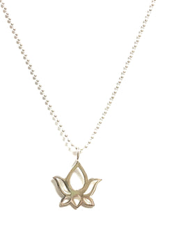 Tiny Cut Out Design Lotus Flower Pendant in Sterling Silver on a 16