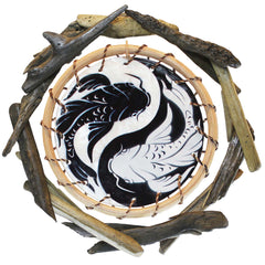 Yin Yang Fish Black/White Driftwood Rattan Capiz Laminated Wall Decor