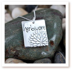 Herbivore Word Necklace with Flower Design in Sterling Silver