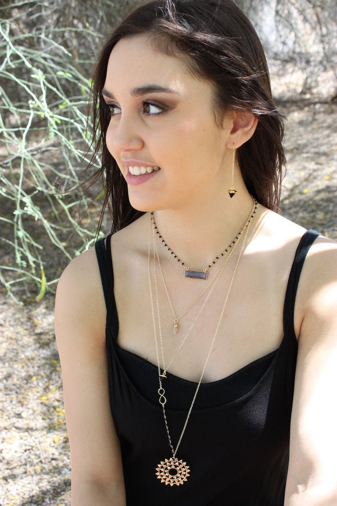 Gemstone Spike Gold Threader Dangle Earrings