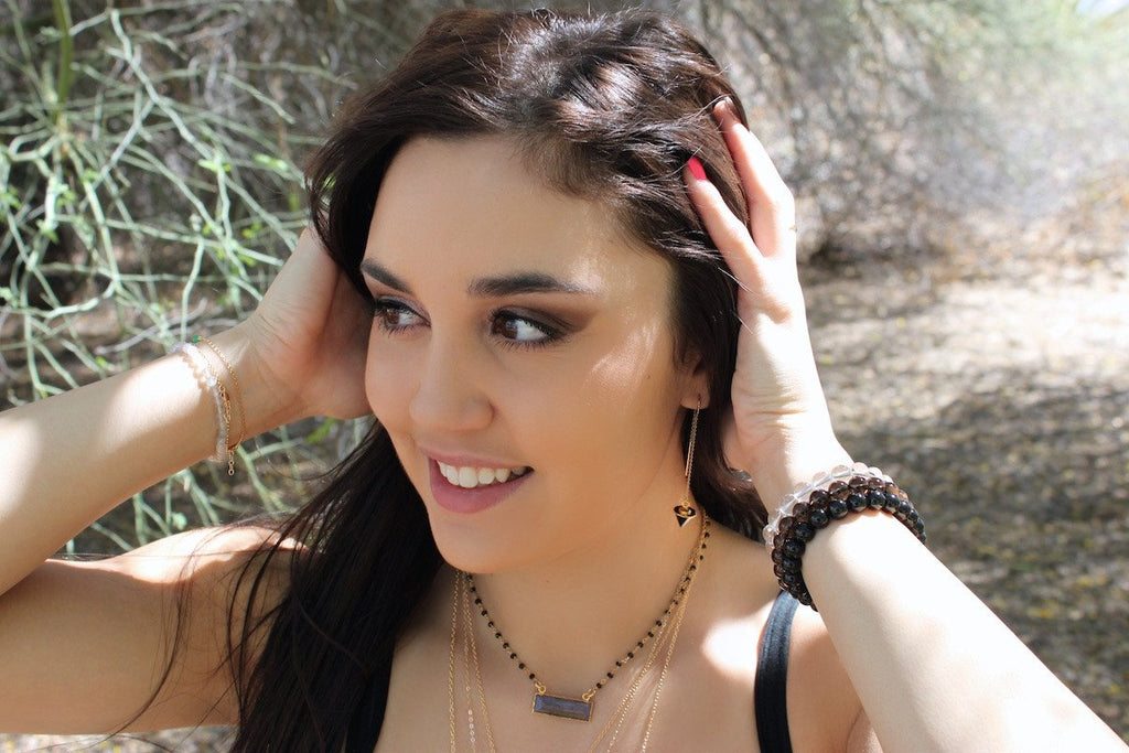 Gemstone Spike Gold Threader Dangle Earrings