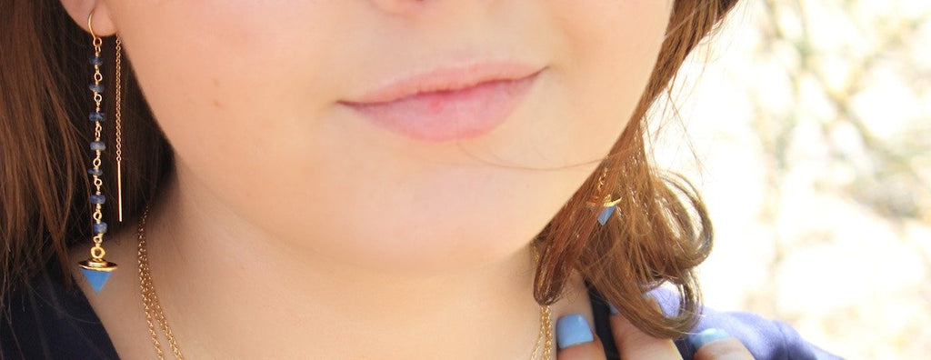 Kyanite and Blue Chalcedony Threader Dangle Earrings