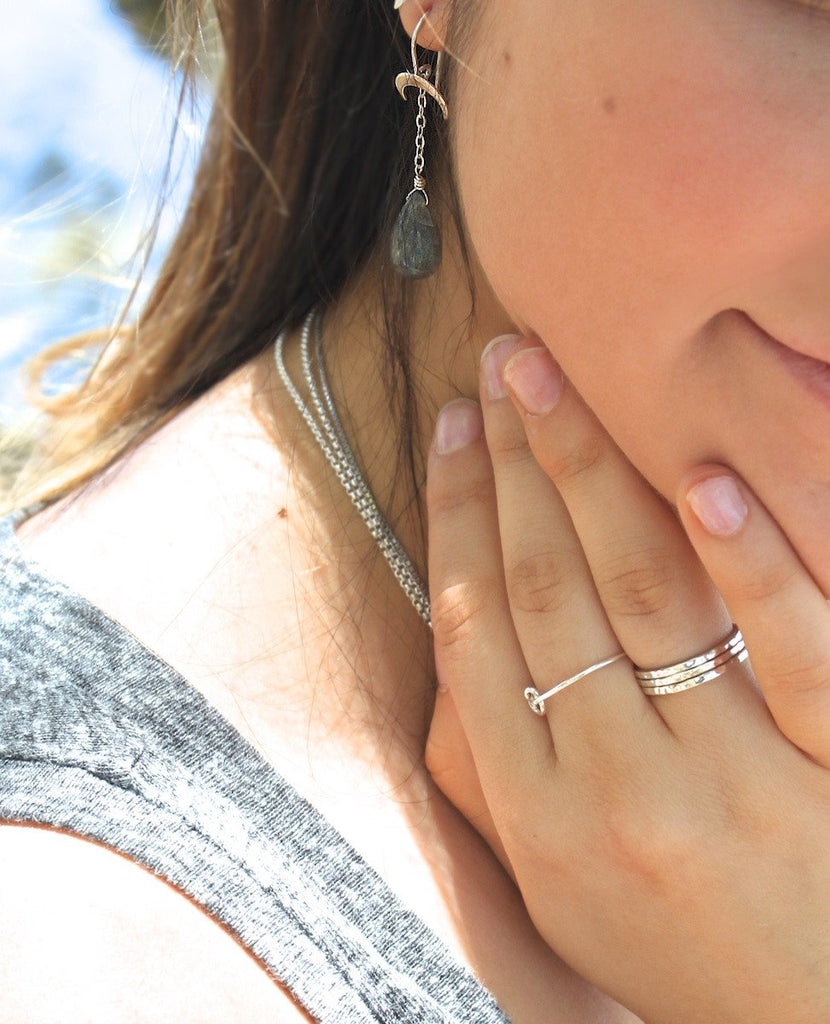 Crescent Moon and Labradorite Dangle Earrings