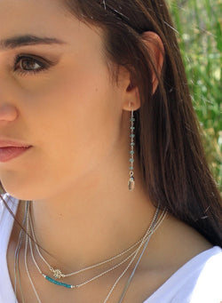 Apatite and Clear Quartz Threader Dangle Earrings
