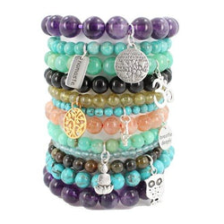 Lotus with Words of Inspiration on 10mm Purple Amethyst Bracelet
