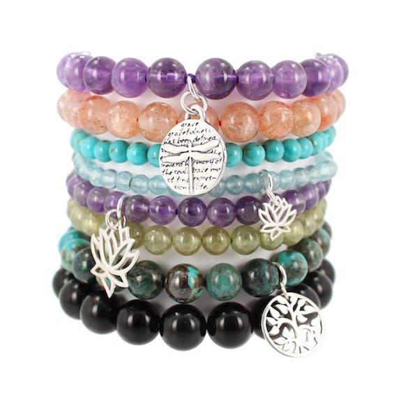 Lotus with Words of Inspiration on 10mm Purple Amethyst Bracelet