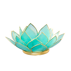 Capiz Lotus Tea Light Holder With Single Stand Set (Circle Base), Aquamarine