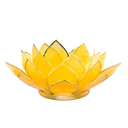 Capiz Lotus Tea Light Holder With Single Stand Set (Circle Base), Citrine