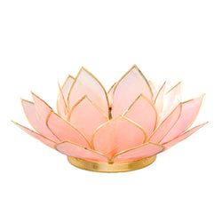 Capiz Lotus Tea Light Holder With Single Stand Set (Circle Base), Rose Quartz