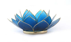 Capiz Lotus Tea Light Holder With Single Stand Set (Circle Base), Sapphire