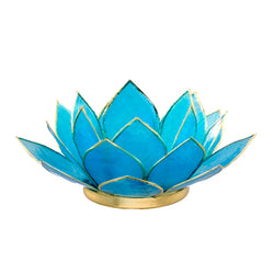 Capiz Lotus Tea Light Holder With Single Stand Set (Circle Base), Turquoise