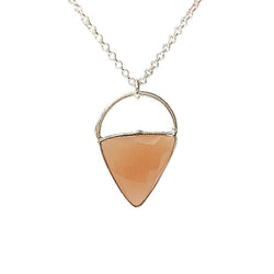 Limited Edition Peach Moonstone Gemstone Focal Pendant Necklace in Sterling Silver Adjustable 24