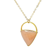 Limited Edition Peach Moonstone Gemstone Focal Pendant Necklace in Gold Filled On Adjustable 24