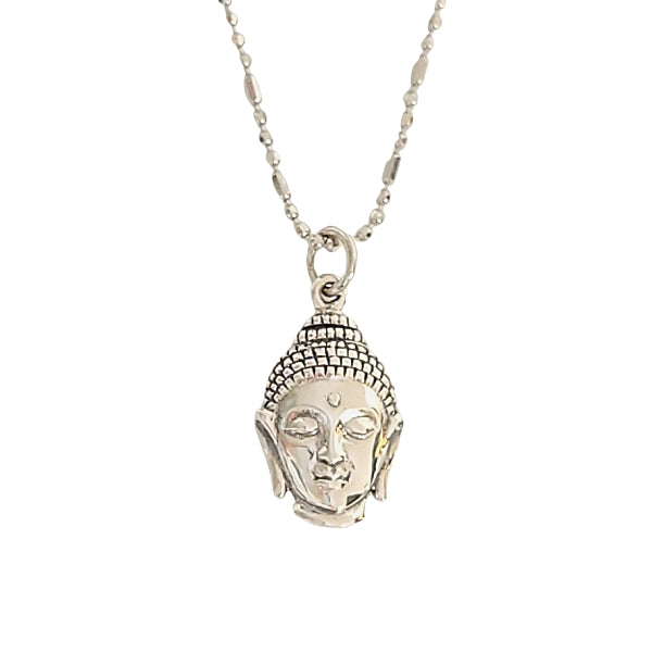 Double Sided Buddha Head Pendant in Sterling Silver on 18