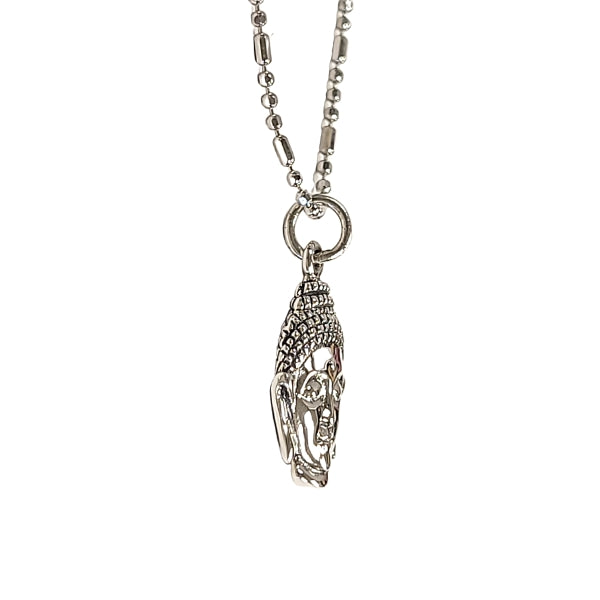 Double Sided Buddha Head Pendant in Sterling Silver on 18