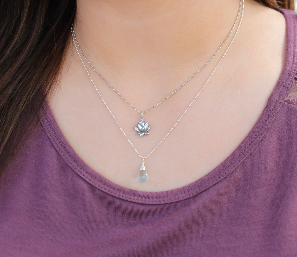 Small Lotus Necklace in Sterling Silver 16 or 18 Inch