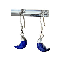 Small Crescent Moon Gemstone Earrings in Sterling Silver, Stone Choice