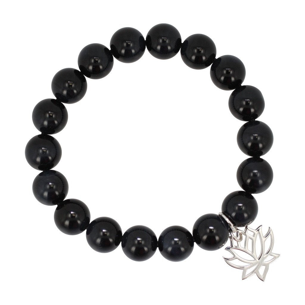 Blue Tiger Eye Energy Bracelet with Lotus Charm - soothing, calming, great for meditation