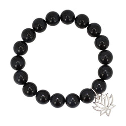 Blue Tiger Eye Energy Bracelet with Lotus Charm - soothing, calming, great for meditation