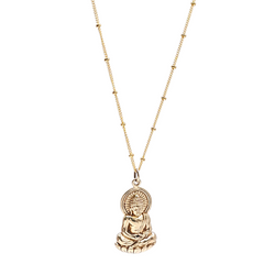 Detailed Sitting Young Buddha Necklace in Bronze on 20