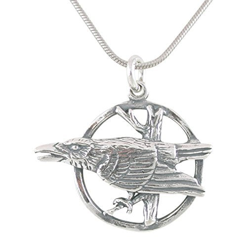 Raven in Moon Necklace on 20 inch Chain for Men or Women
