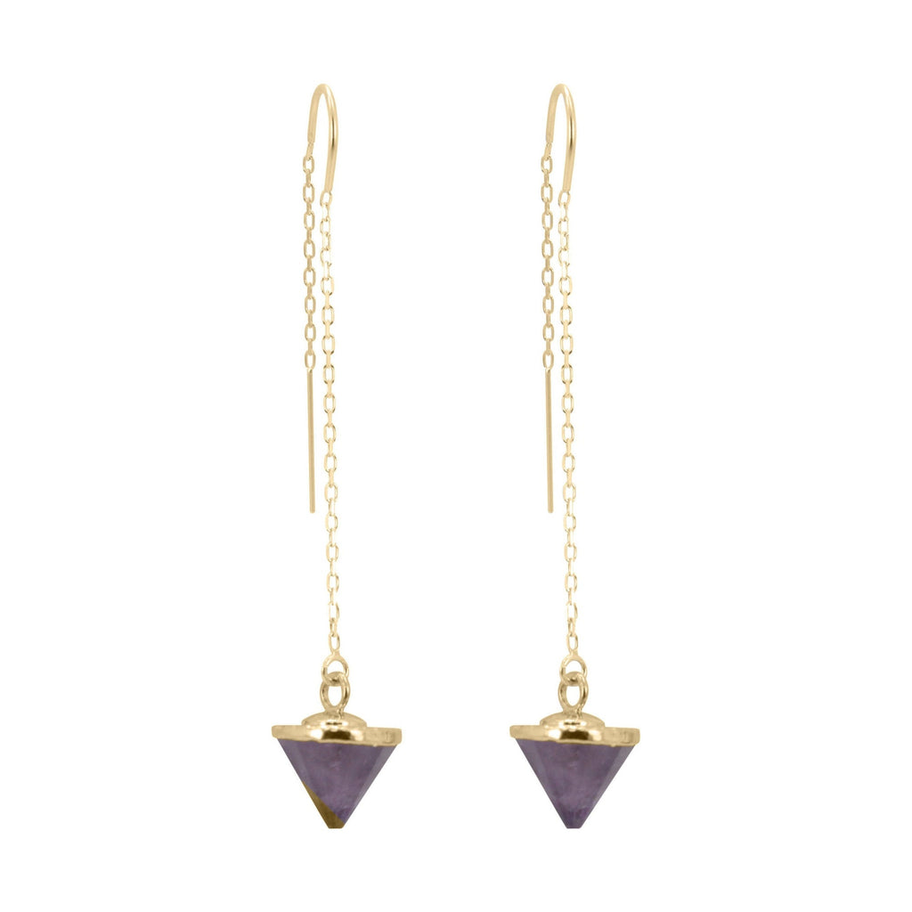Gemstone Spike Gold Threader Dangle Earrings
