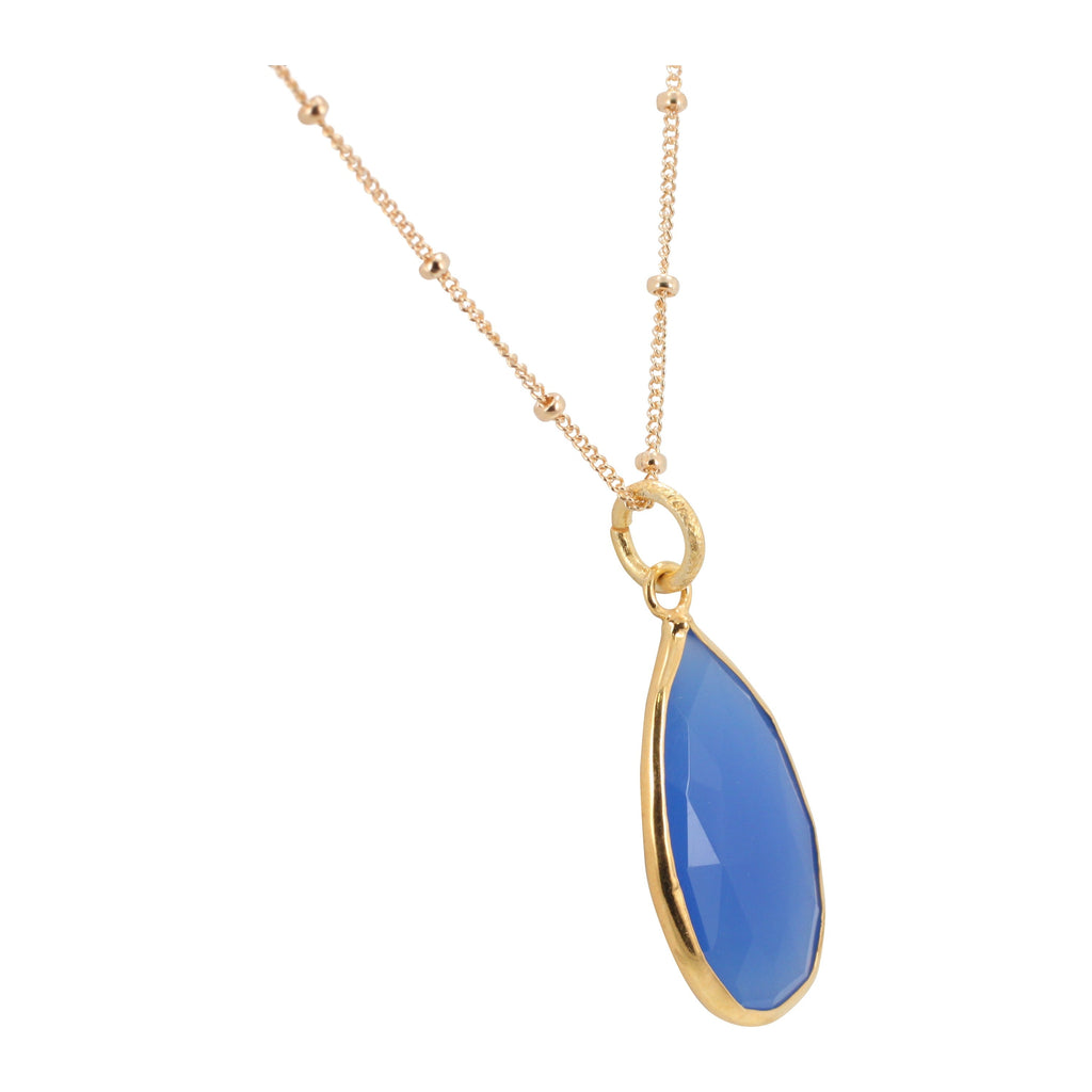 Gold Deep Blue Chalcedony Necklace