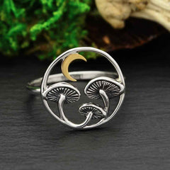 Sterling Silver Mushroom Ring with Bronze Moon