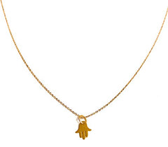 Zoe and Piper Small Hamsa Hand Necklace in 24k Gold Plated on a Gold Plated 16