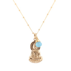 Bronze Buddha Necklace with Blue Chalcedony Briolette