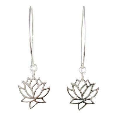 Lotus Flower Dangle Earrings in Sterling Silver