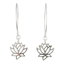 Lotus Flower Dangle Earrings in Sterling Silver