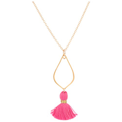 Gold Lotus Petal Tassel Necklace, Deep Pink
