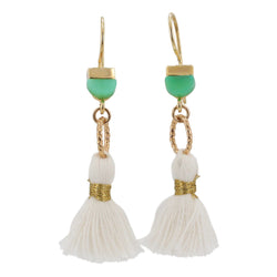 Gold Chrysoprase and Tassel Dangle Earrings