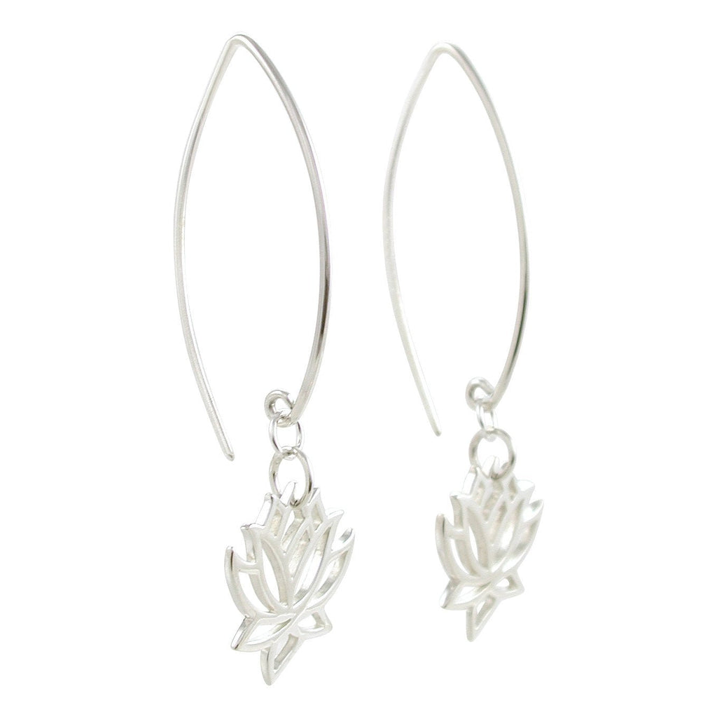 Lotus Flower Dangle Earrings in Sterling Silver