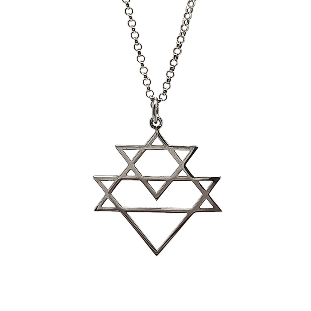 Sri Yantra Triangle Sterling Silver Necklace on a 20