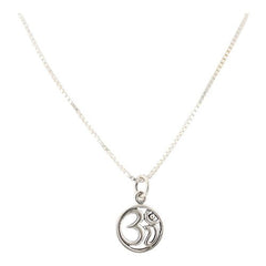 Small Round Om Necklace on Sterling Silver 1mm Box Chain