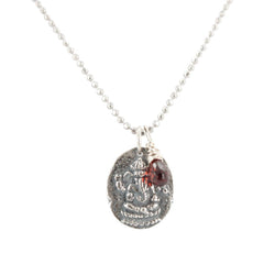 Ancient Ganesh Coin Necklace with Garnet Briolette, 16