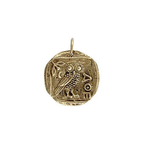 Detailed Ancient Greek Coin Pendant with Athenas Owl in Bronze for Men or Women
