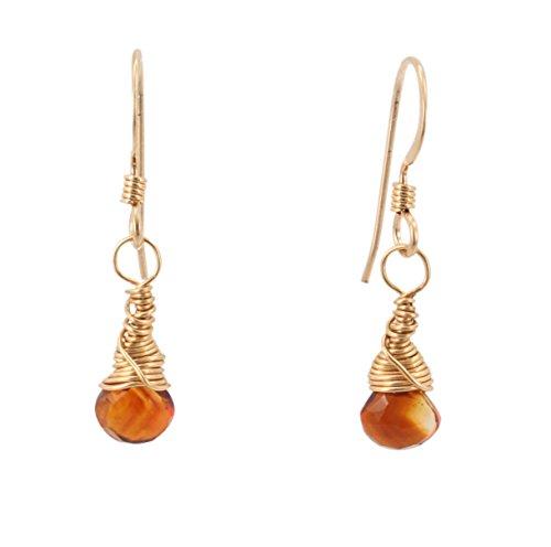 Dainty Citrine Gemstone Dangle Earrings in Gold