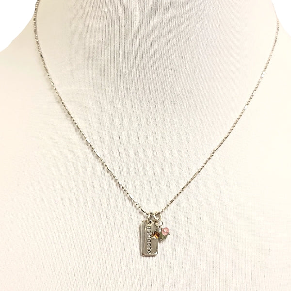 Namaste Double Sided Word Pendant with Tourmaline Beads in Sterling Silver on a Bead Chain