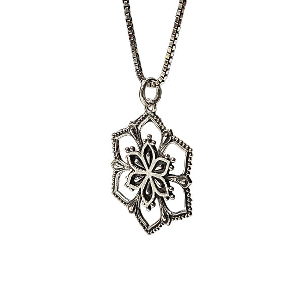 Detailed Flower Mandala Pendant on a 20