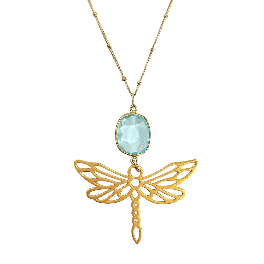 NEW ITEM! Limited Edition Dragonfly and Blue Quartz 12K Gold Filled Pendant on a 16