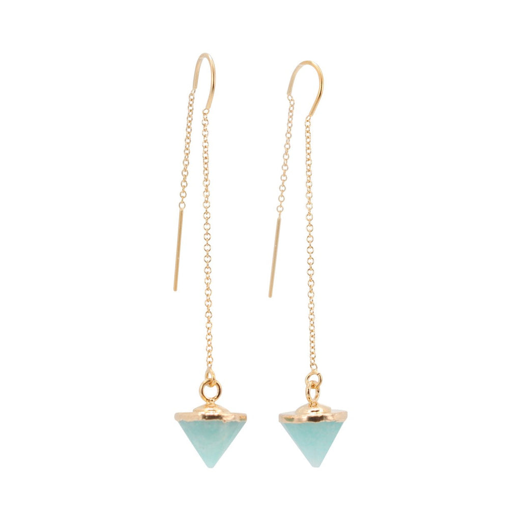 Gemstone Spike Gold Threader Dangle Earrings