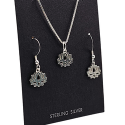 New! Petite Open Lotus Necklace and Earrings Gift Set in Sterling Silver, #9001