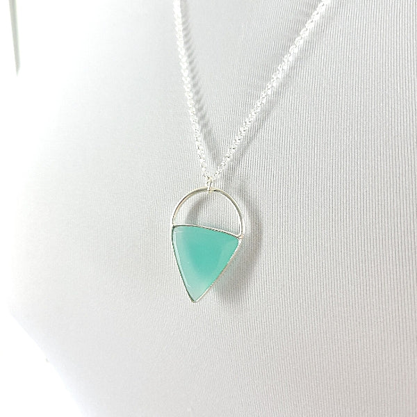 Limited Edition Aqua Chalcedony Gemstone Focal Pendant Necklace in Sterling Silver Adjustable 24